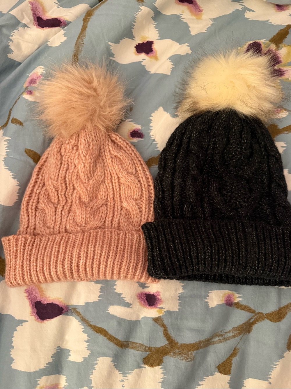 2 Cozy Cable Knit Pom Beanies- Pink and Black